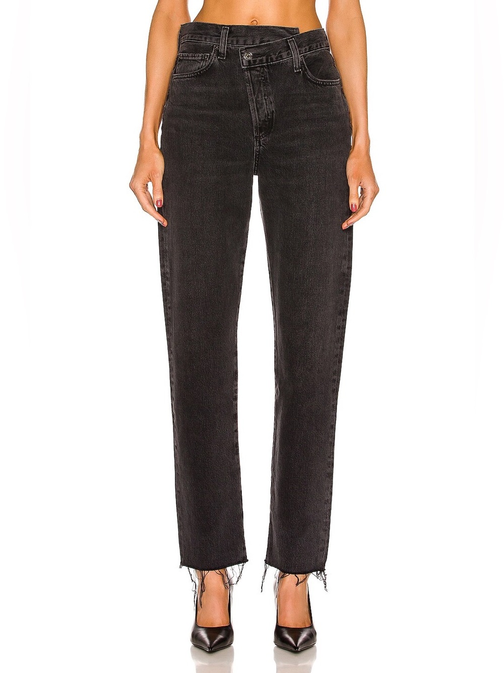 AGOLDE Criss Cross Straight Jeans 26 Shambles Black Asymmetric Waist